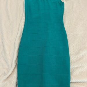 bebe One Shoulder Teal Dress